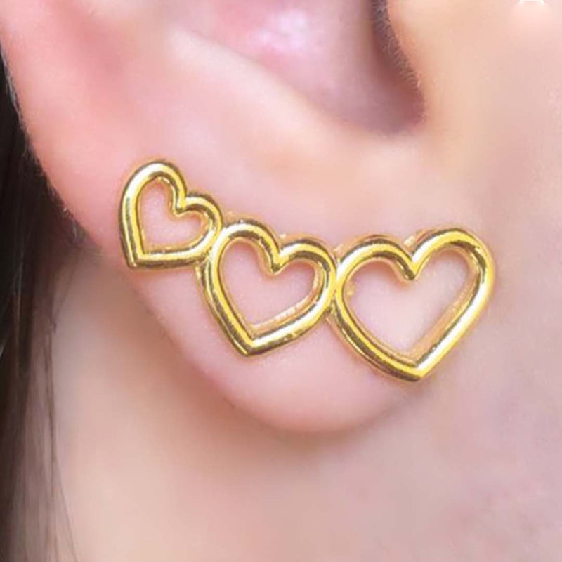 Brinco Ear Cuff  Dourado de Corações Pequeno Folheado (BR0077)